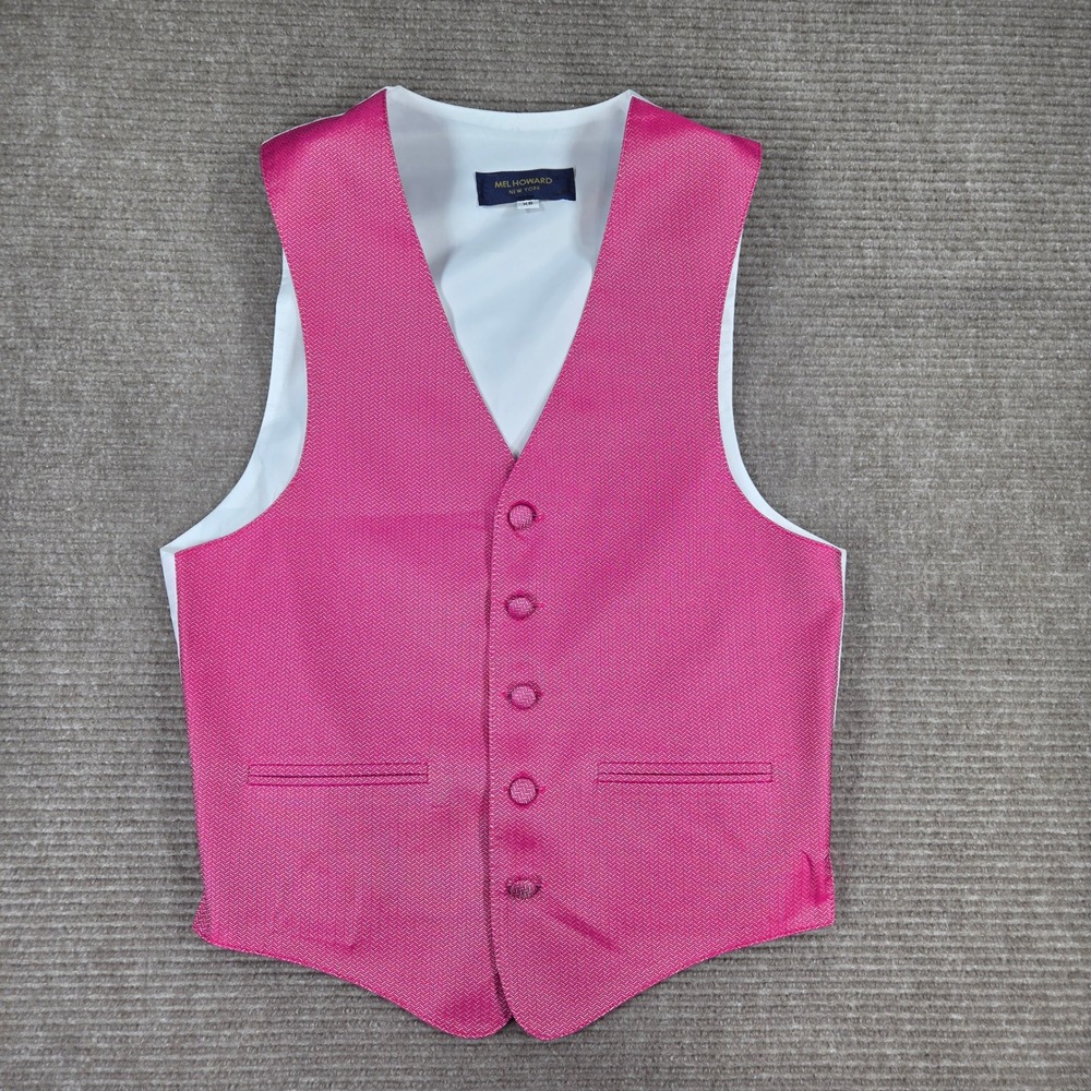 Mel Howard Mens XS Pink Herringbone Formal Wedding Prom Waistcoat Vest
